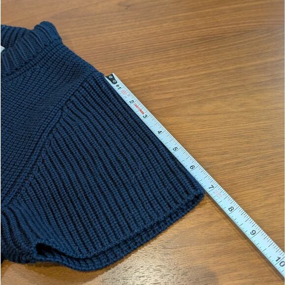 SEA Navy Ruffle Ribbed Wrap Wool Short Sleeve Sweater Top, size S - Picture 7 of 7